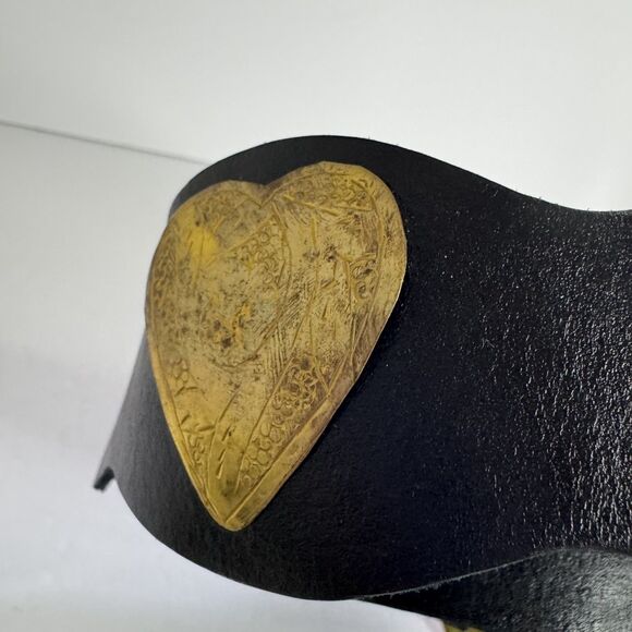 Anthropologie Z&L Europe Black Leather Gold Heart Concho Western Belt Hook Boho main image 7